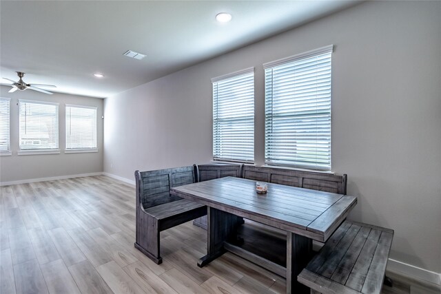 2208 Wexford Way, Forney, TX 75126 - dining space with ceiling fan, light wood-type flooring, recessed lighting, and breakfast area