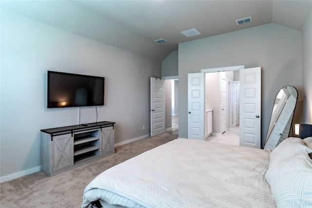 2208 Wexford Way, Forney, TX 75126 - bedroom with vaulted ceiling, light colored carpet, and connected bathroom