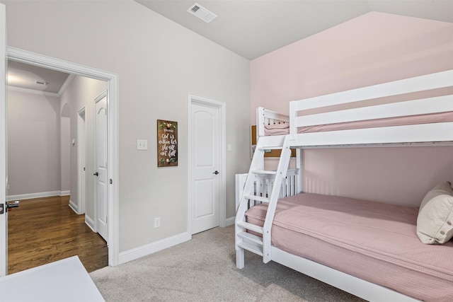 301 Prairie Oak Ct, Burleson, TX 76028 - bedroom featuring carpet floors and vaulted ceiling