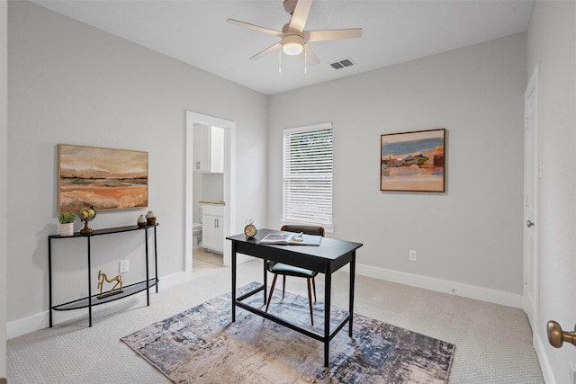 2905 Merrimac St, Fort Worth, TX 76107 - carpeted home office featuring ceiling fan and baseboards