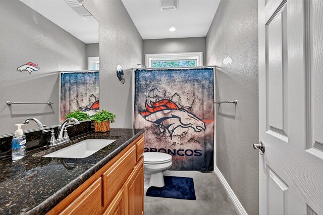 187 Brandon Way, Pottsboro, TX 75076 - bathroom featuring a textured wall, vanity, a shower with curtain, and concrete flooring