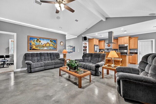 187 Brandon Way, Pottsboro, TX 75076 - living room featuring finished concrete floors, ceiling fan, and recessed lighting