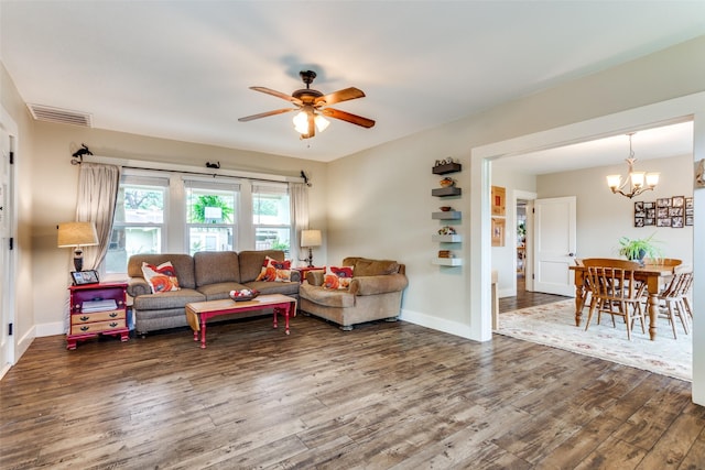 2324 Lynnhaven Rd, Fort Worth, TX 76103 - living room featuring wood finished floors, a chandelier, and ceiling fan