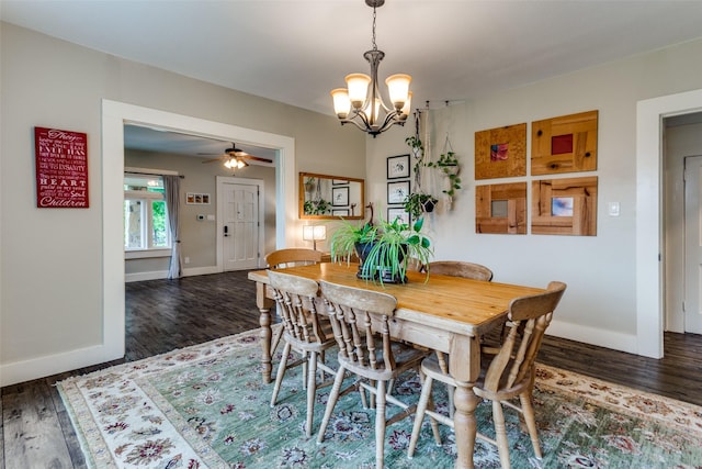 2324 Lynnhaven Rd, Fort Worth, TX 76103 - dining space with a chandelier, wood finished floors, and a ceiling fan
