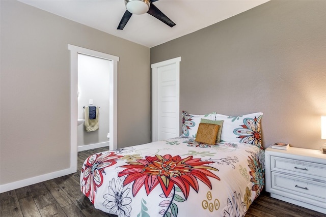 2324 Lynnhaven Rd, Fort Worth, TX 76103 - bedroom featuring dark wood-style floors, ensuite bathroom, and a ceiling fan