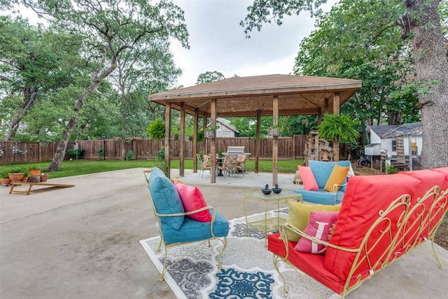 2324 Lynnhaven Rd, Fort Worth, TX 76103 - fenced backyard featuring a gazebo, a patio, outdoor dining space, and outdoor lounge area