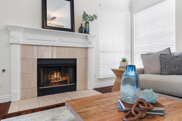 1092 Rosewood Dr, Grapevine, TX 76051 - living room featuring a tile fireplace and plenty of natural light