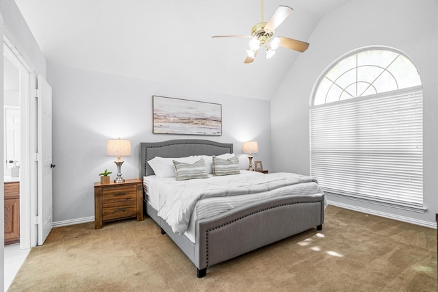 1092 Rosewood Dr, Grapevine, TX 76051 - bedroom with vaulted ceiling, light colored carpet, and a ceiling fan