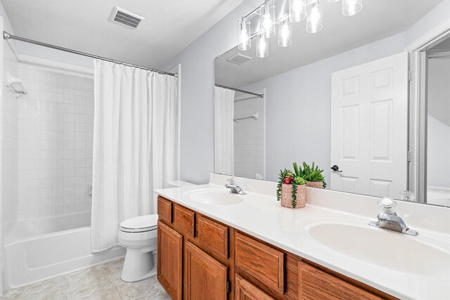 1092 Rosewood Dr, Grapevine, TX 76051 - full bath featuring shower / bathtub combination with curtain, double vanity, and tile patterned flooring