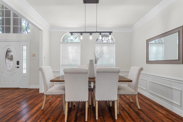 1092 Rosewood Dr, Grapevine, TX 76051 - dining room with crown molding, dark wood-style floors, and wainscoting