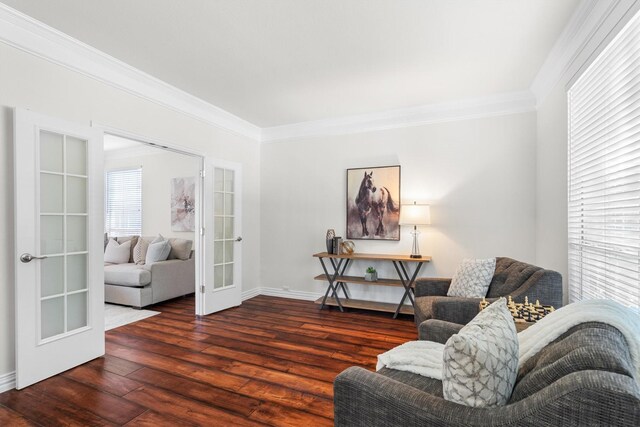 1092 Rosewood Dr, Grapevine, TX 76051 - sitting room with french doors, crown molding, and hardwood / wood-style flooring
