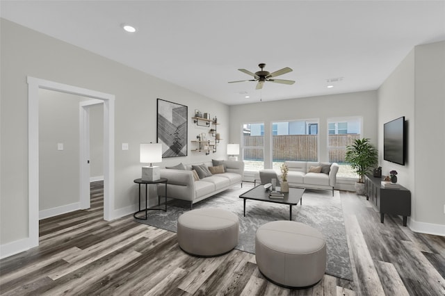 1807 Boxwood Dr, Sherman, TX 75092 - living area with wood finished floors, ceiling fan, and recessed lighting
