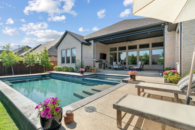 403 Trigger Trl, Argyle, TX 76226 - view of swimming pool with a patio, ceiling fan, and an outdoor hangout area