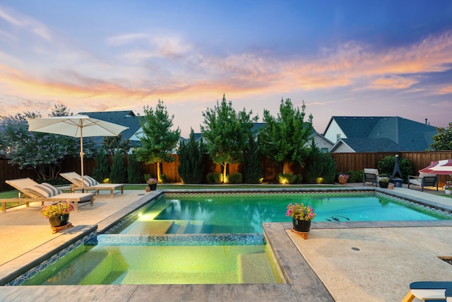 403 Trigger Trl, Argyle, TX 76226 - view of pool featuring a patio, a fenced backyard, and a pool with connected hot tub