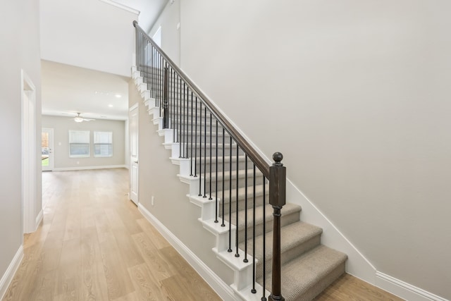 505 Willet Dr, Mckinney, TX 75069 - stairs with wood finished floors and ceiling fan