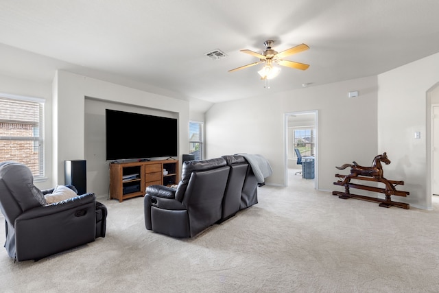 584 Indian Hill Dr, Oak Point, TX 75068 - living room with light colored carpet and a ceiling fan