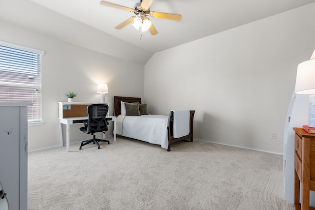 584 Indian Hill Dr, Oak Point, TX 75068 - carpeted bedroom featuring lofted ceiling, a ceiling fan, and an office area