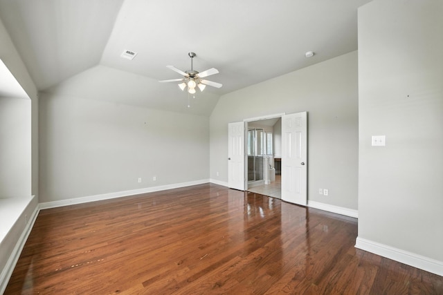 8120 Tyler Dr, Lantana, TX 76226 - empty room with a ceiling fan, lofted ceiling, and wood finished floors
