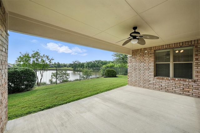 8120 Tyler Dr, Lantana, TX 76226 - view of patio with a water view and a ceiling fan