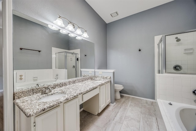 2102 Overview Ln, Garland, TX 75044 - bathroom featuring a stall shower, a garden tub, and double vanity