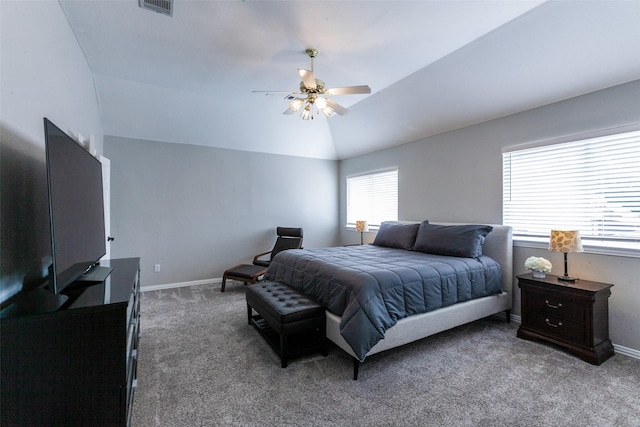 17712 Meadow Grove Ln, Dallas, TX 75287 - bedroom with carpet floors, lofted ceiling, and ceiling fan