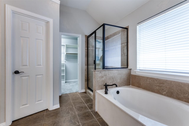 17712 Meadow Grove Ln, Dallas, TX 75287 - full bath with a shower stall, a garden tub, a walk in closet, and vaulted ceiling