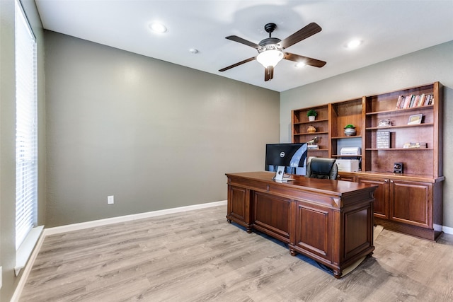 17712 Meadow Grove Ln, Dallas, TX 75287 - office area with ceiling fan, light wood finished floors, and recessed lighting