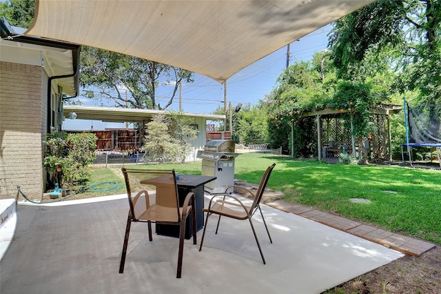 5428 Sabelle Ln, Haltom City, TX 76117 - view of patio / terrace featuring a trampoline and outdoor dining space