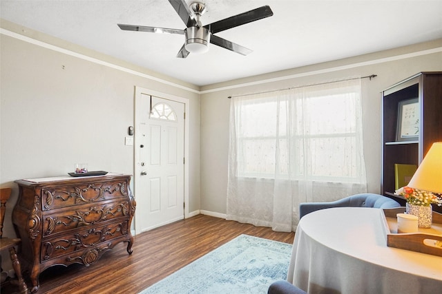 5428 Sabelle Ln, Haltom City, TX 76117 - living room featuring a ceiling fan and wood finished floors