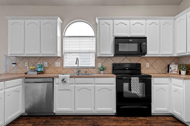 60 N Highland Dr, Sanger, TX 76266 - kitchen with black appliances, white cabinets, and light countertops