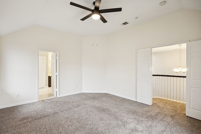 433 Willow Bend Dr, Murphy, TX 75094 - unfurnished bedroom featuring lofted ceiling, a chandelier, and carpet flooring