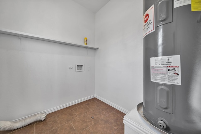 2522 Refugio Ave, Fort Worth, TX 76164 - laundry area featuring electric water heater, washer hookup, and dark tile patterned floors