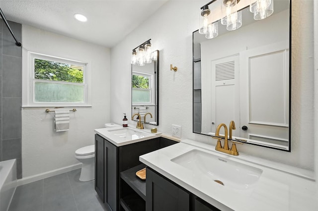 5416 Purington Ave, Fort Worth, TX 76112 - full bath with double vanity, healthy amount of natural light, tile patterned flooring, and bathing tub / shower combination