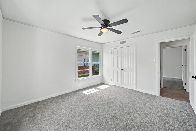 5416 Purington Ave, Fort Worth, TX 76112 - unfurnished bedroom featuring carpet floors, a closet, and a ceiling fan