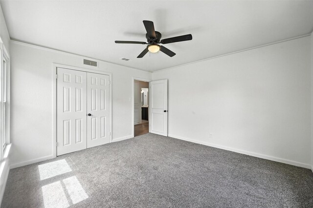 5416 Purington Ave, Fort Worth, TX 76112 - unfurnished bedroom with carpet, a closet, and a ceiling fan