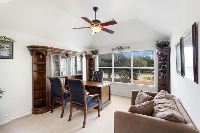13317 Spinning Glen St, Fort Worth, TX 76040 - home office with lofted ceiling, light carpet, and ceiling fan