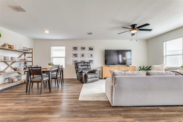 14304 Saddlebred Way, Fort Worth, TX 76052 - living area with healthy amount of natural light, wood finished floors, a ceiling fan, and recessed lighting