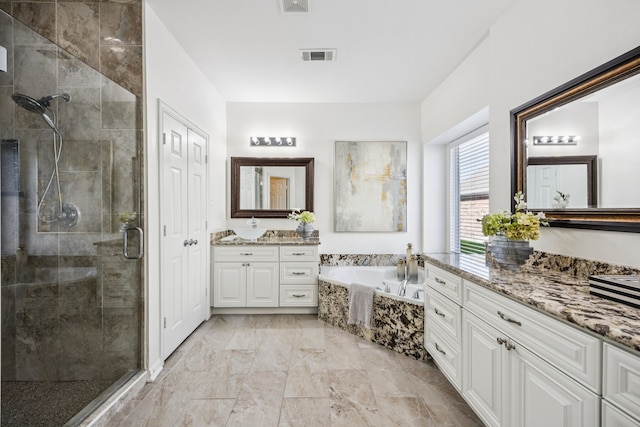 5725 Gerber Ter, Plano, TX 75094 - full bath with a shower stall, a bath, vanity, and marble finish flooring