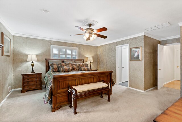 10707 Ferndale Rd, Dallas, TX 75238 - carpeted bedroom featuring crown molding and a ceiling fan