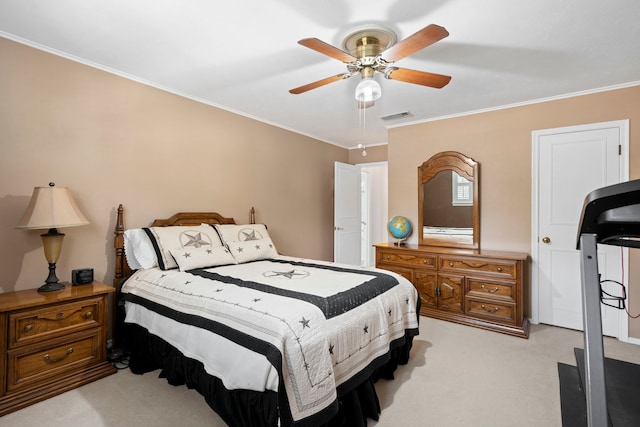 10707 Ferndale Rd, Dallas, TX 75238 - bedroom with light carpet, ornamental molding, and ceiling fan
