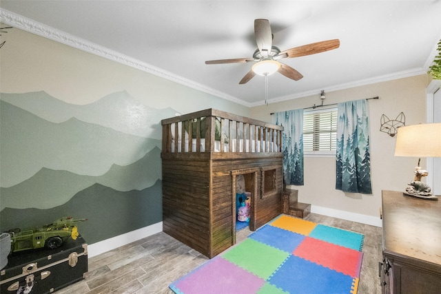 1322 Chestnut Rd, Mansfield, TX 76063 - bedroom with wood finished floors, ornamental molding, and ceiling fan