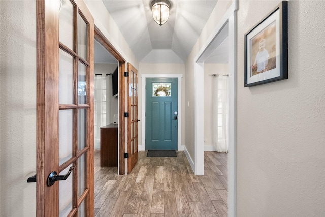 1322 Chestnut Rd, Mansfield, TX 76063 - foyer entrance featuring a textured wall, light wood-style flooring, and vaulted ceiling