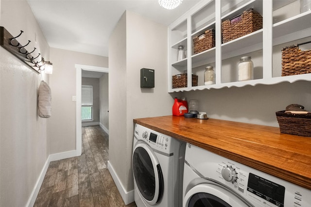 1322 Chestnut Rd, Mansfield, TX 76063 - laundry area with washer and dryer and dark wood-style flooring