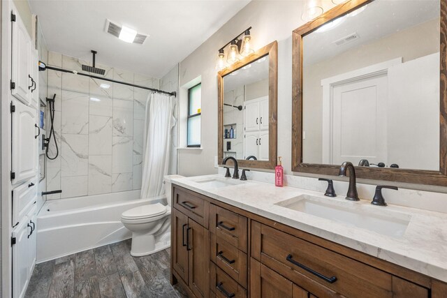 1322 Chestnut Rd, Mansfield, TX 76063 - bathroom with a combined bath / shower with rainfall shower, double vanity, and wood finished floors