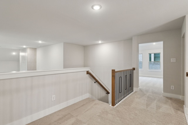 4505 N Summit View Dr, Mckinney, TX 75071 - hallway with an upstairs landing, carpet, and recessed lighting