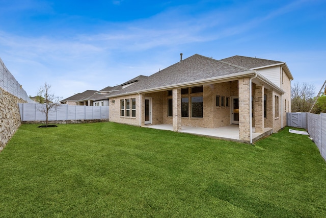 4505 N Summit View Dr, Mckinney, TX 75071 - rear view of property with brick siding, a fenced backyard, a shingled roof, and a patio area
