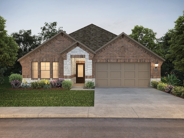 117 Whitlow Dr, Princeton, TX 75071 - view of front facade with concrete driveway, an attached garage, brick siding, roof with shingles, and stone siding