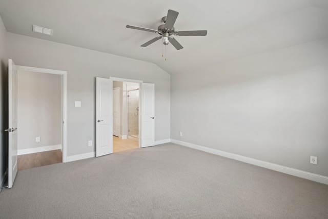 117 Whitlow Dr, Princeton, TX 75071 - unfurnished bedroom featuring light carpet, vaulted ceiling, a ceiling fan, and ensuite bathroom