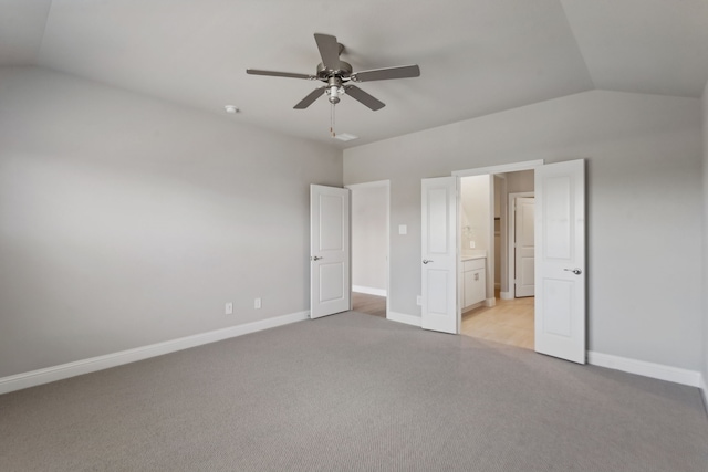 117 Whitlow Dr, Princeton, TX 75071 - unfurnished bedroom with lofted ceiling, light colored carpet, ceiling fan, and connected bathroom