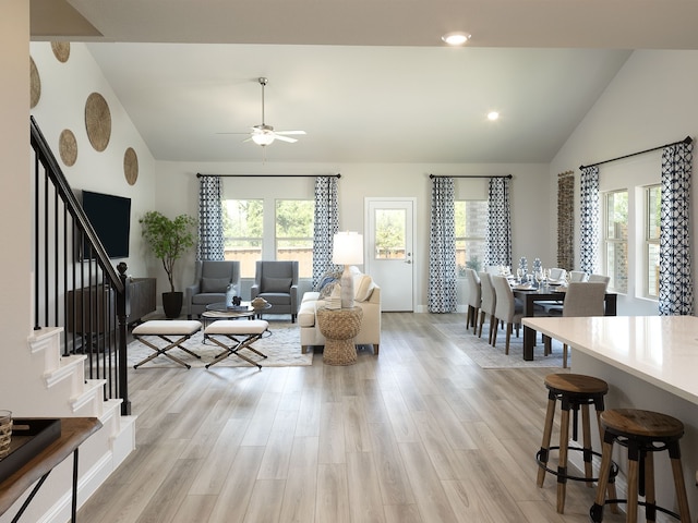 201 Whitlow Dr, Princeton, TX 75071 - living room with plenty of natural light, a ceiling fan, stairway, light wood-type flooring, and recessed lighting